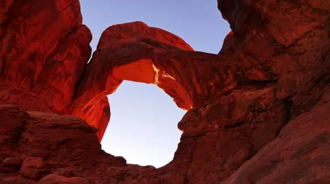 Arches 34 Zoom In Windows Section Sunset Double Arch Utah USA Stock Footage 42568246