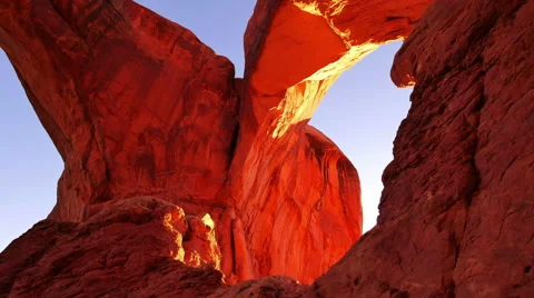 Arches 39 Zoom In Windows Section Sunset Double Arch Utah USA Stock Footage 42572041