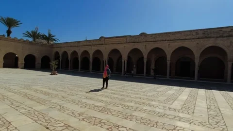 Arches and square in the great mosque, Sousse, Tunisia Stock Footage 254268524