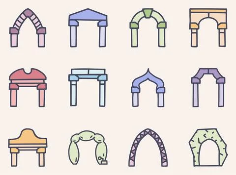 Arches color vector doodle simple icon set Illustrazione stock