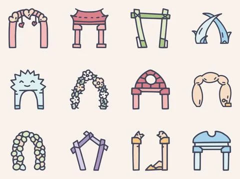 Arches color vector doodle simple icon set Illustrazione stock