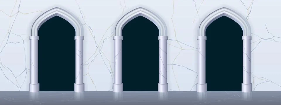 Arches with columns at marble wall, interior gates Ilustración de archivo