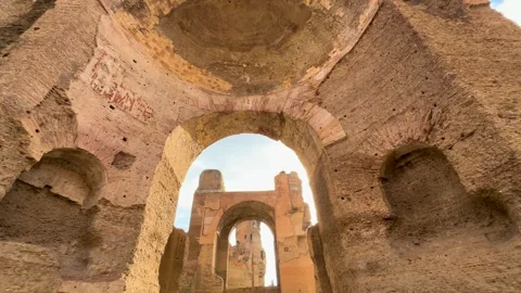 Arches gates row ruines baths caracalla terme rome appear people walking pass Stock Footage 321829019