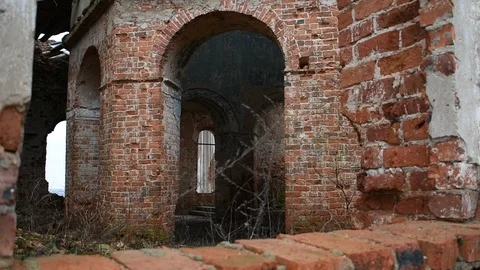 Arches inside an old building, view past the window Stock Footage 122238365