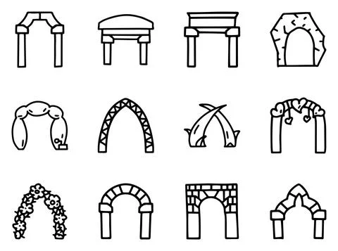 Arches line vector doodle simple icon set Stock Illustration