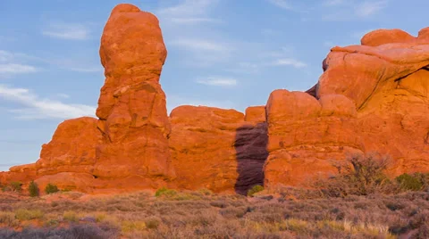 Arches North Window Arch Pan at Sunset Stock Footage 32347338