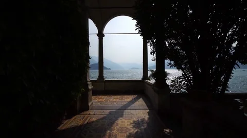 Arches in Villa Monastero on Lake Como. Varenna, Italy. Summer luxury tourism  Stock Footage 125879650