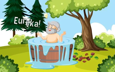 Archimedes in bath with the word Eureka Stock Illustration