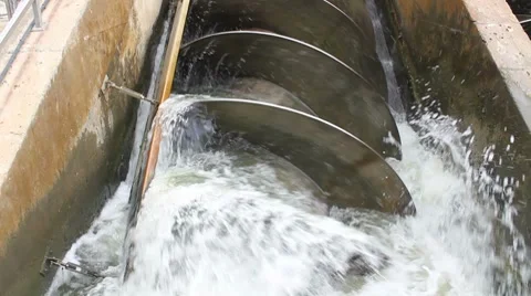Archimedes screw pump. Helical water pump Stock Footage