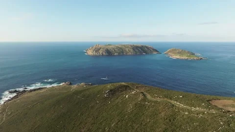 Archipelago: Breathtaking View Of Sisargas Surrounded By Blue Crystal Ocean Stock Footage 238805111