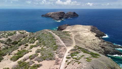 Archipelago of rocky cliffs at Ponta da Canavieira jutting out into the Atlantic Stock Footage 311895863
