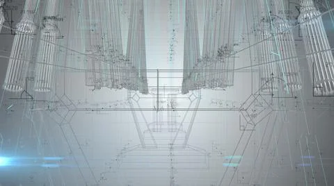 Architect 3D blueprint of bridge engineering structure design  Ilustración de archivo