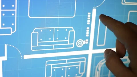 Architect analyze blue digital blueprint project of a house. Video stock 240697674
