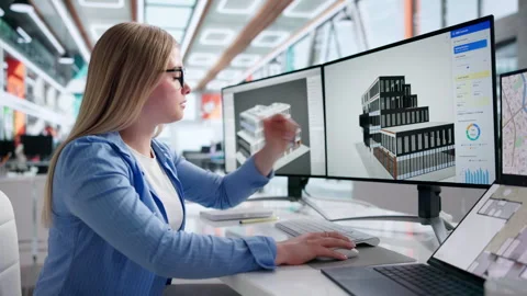 Architect Analyzing 3D Building Model On Computer Vídeos de archivo 342983633