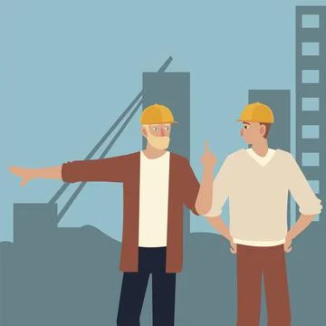 Architect and builder in construction project place Stock Illustration