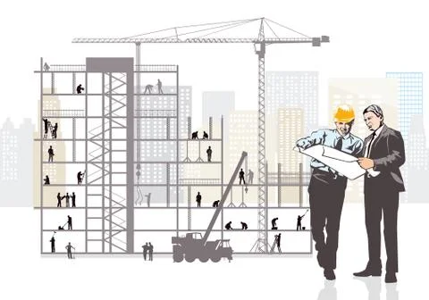 Architect and client are planning on the construction site Stock Illustration