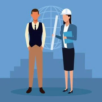 Architect and construction teamwork Stock Illustration