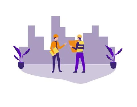 Architect and construction workers flat design Stock Illustration