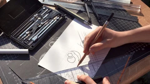 Architect and designer working accurately on a project drawing sketches and.. Stock Footage 246296494