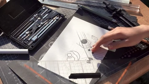 Architect and designer working accurately on a project drawing sketches and.. Stock Footage 246296721