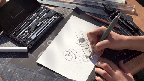 Architect and designer working accurately on a project drawing sketches and.. Stock Footage 246296786