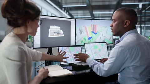 Architect And Engineer Collaborate Using 3D BIM Software Stock Footage 341003922