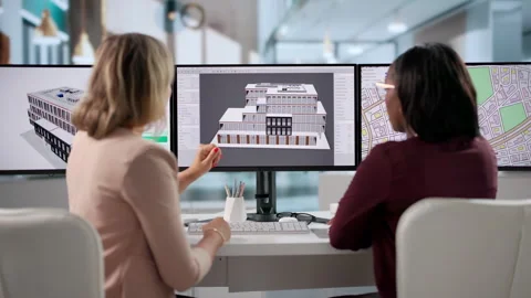 Architect And Engineer Discuss 3D BIM Modeling Stock Footage 346926199