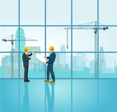 Architect and engineer plan on construction site Stock Illustration