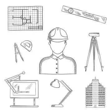 Architect and engineer profession icons Illustrazione stock