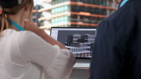 Architect And Engineer Review 3D BIM Model Details Together Stock Footage 336368367