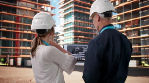 Architect And Engineer Review 3D BIM Model Details Together Stock Footage 337226160