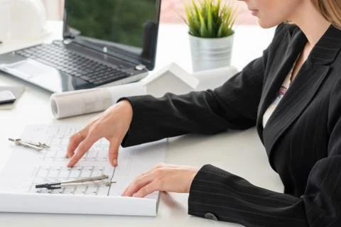 Architect and engineer working with drawing. Fotos de archivo