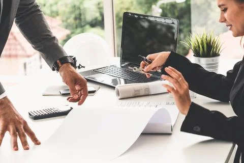 Architect and engineer working with drawing. Fotos de archivo