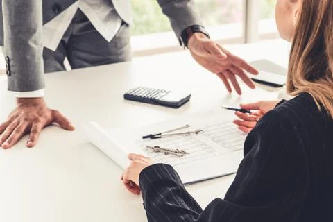 Architect and engineer working with drawing. Fotos de archivo