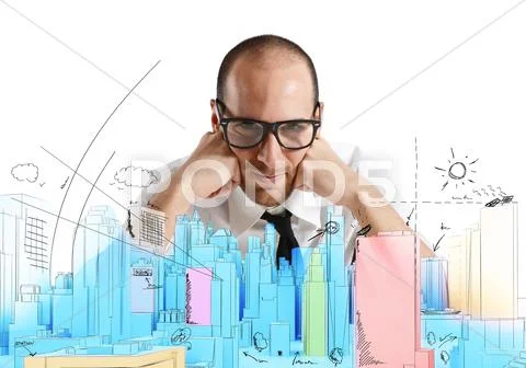 Architect and vision sketch of a new project Stock Photos