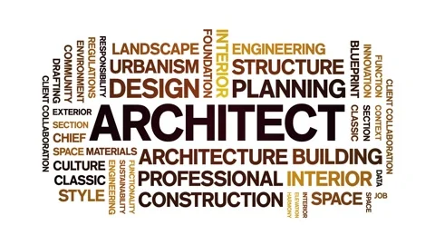 Architect animated word cloud,animation tag kinetic typography seamless loop. Video stock 312070643
