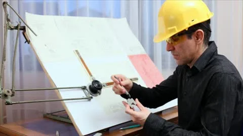 Architect with blue print Stock Footage 24660052