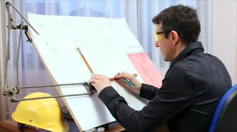Architect with blue print Stock Footage 24660059