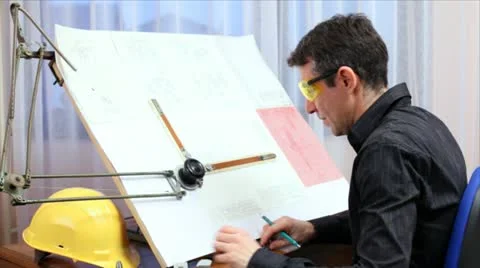 Architect with blue print Stock Footage 24660084