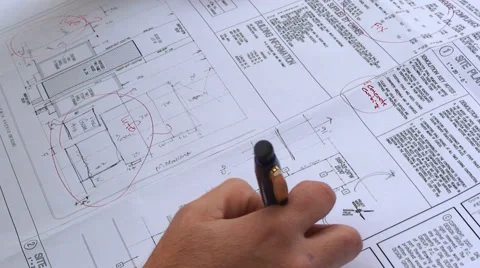 Architect on Blue Print HD Video stock 40716795