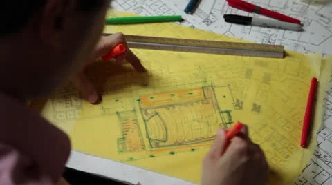 Architect With Bluepints-Over The Shoulder Stock Footage 25039080