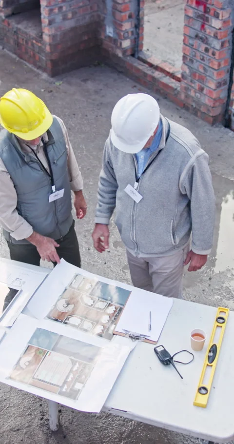 Architect, blueprint and handshake with team above for construction, development Stock Footage 340985426