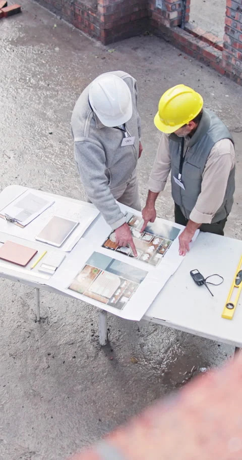 Architect, blueprint and planning with team above for construction, development Stock Footage 340977625