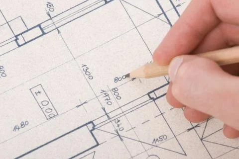 Architect with blueprint Stock Photos