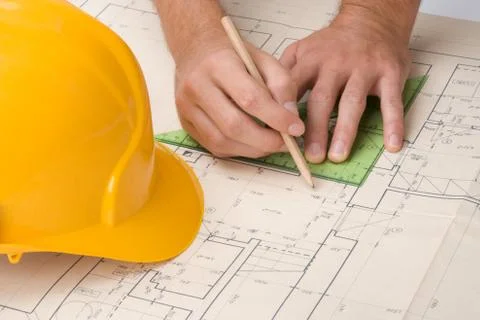 Architect with blueprint Stock Photos