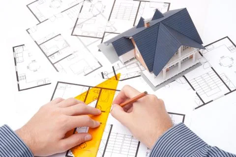 Architect with blueprints Stock Photos