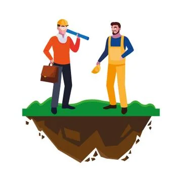Architect builder with constructor workers on the lawn Ilustración de archivo