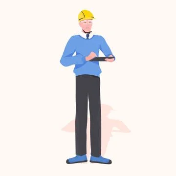 Architect builder in helmet using tablet pc civil engineer working at Stock Illustration