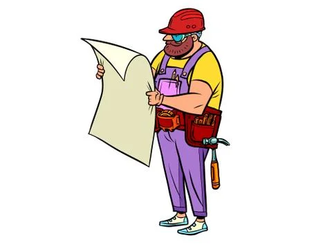 Architect Builder with a plan Illustrazione stock
