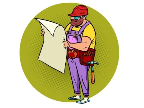 Architect Builder with a plan Illustrazione stock